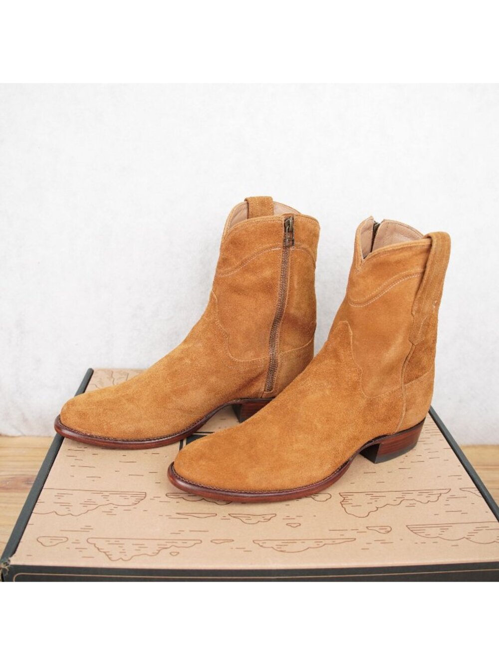 Tecovas The Dean Tan Suede Western Ankle Boots With Zipper Closure Mens 9D NWB